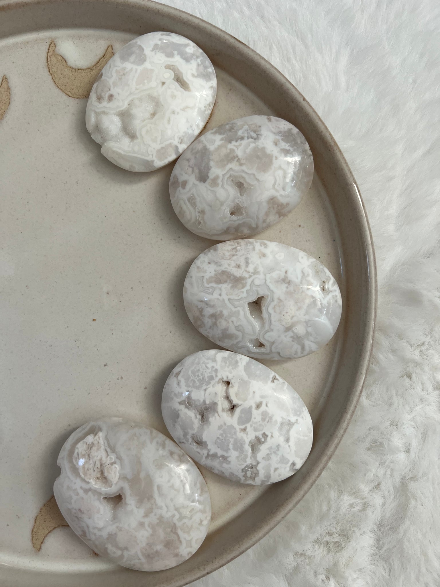 Snow agate druzy palm stones