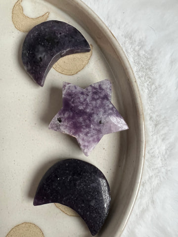 Lepidolite moon & star