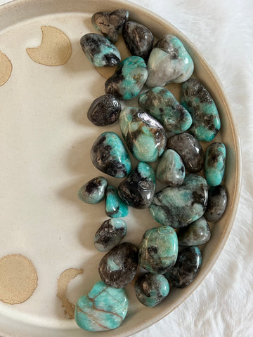 Amazonite with Smokey quartz tumble
