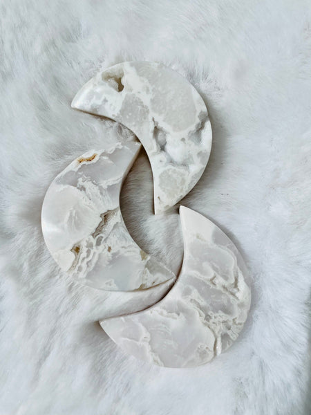 Druzy snow agate moons