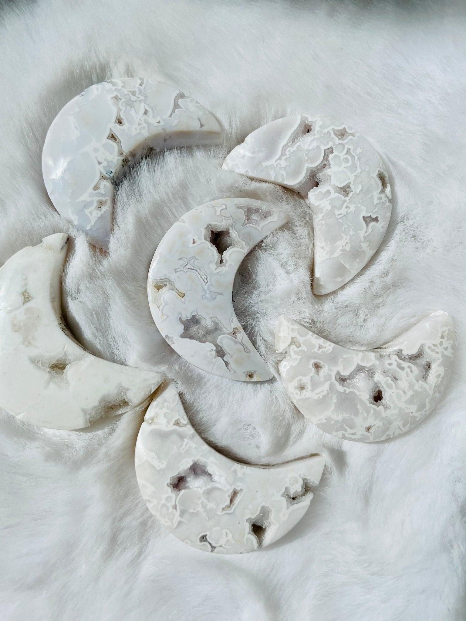 Druzy snow agate moons