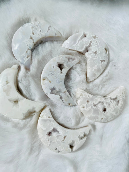 Druzy snow agate moons