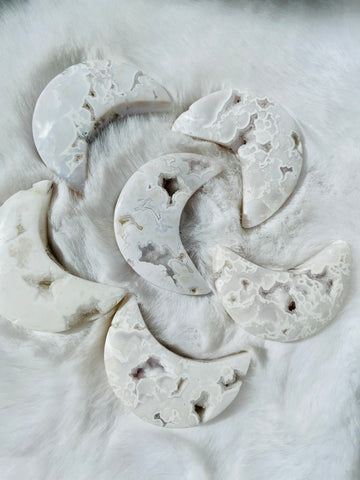 Druzy snow agate moons