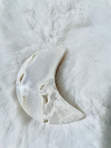 Druzy snow agate moons
