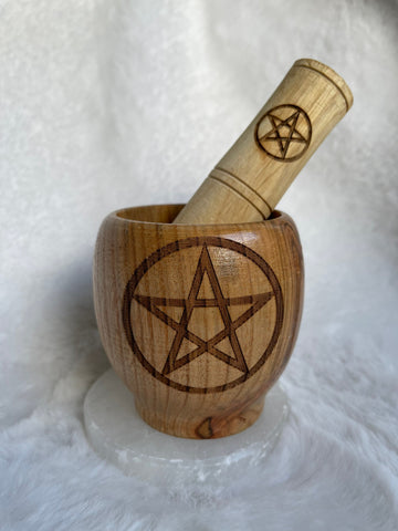 Wooden pentagram pestle and mortar