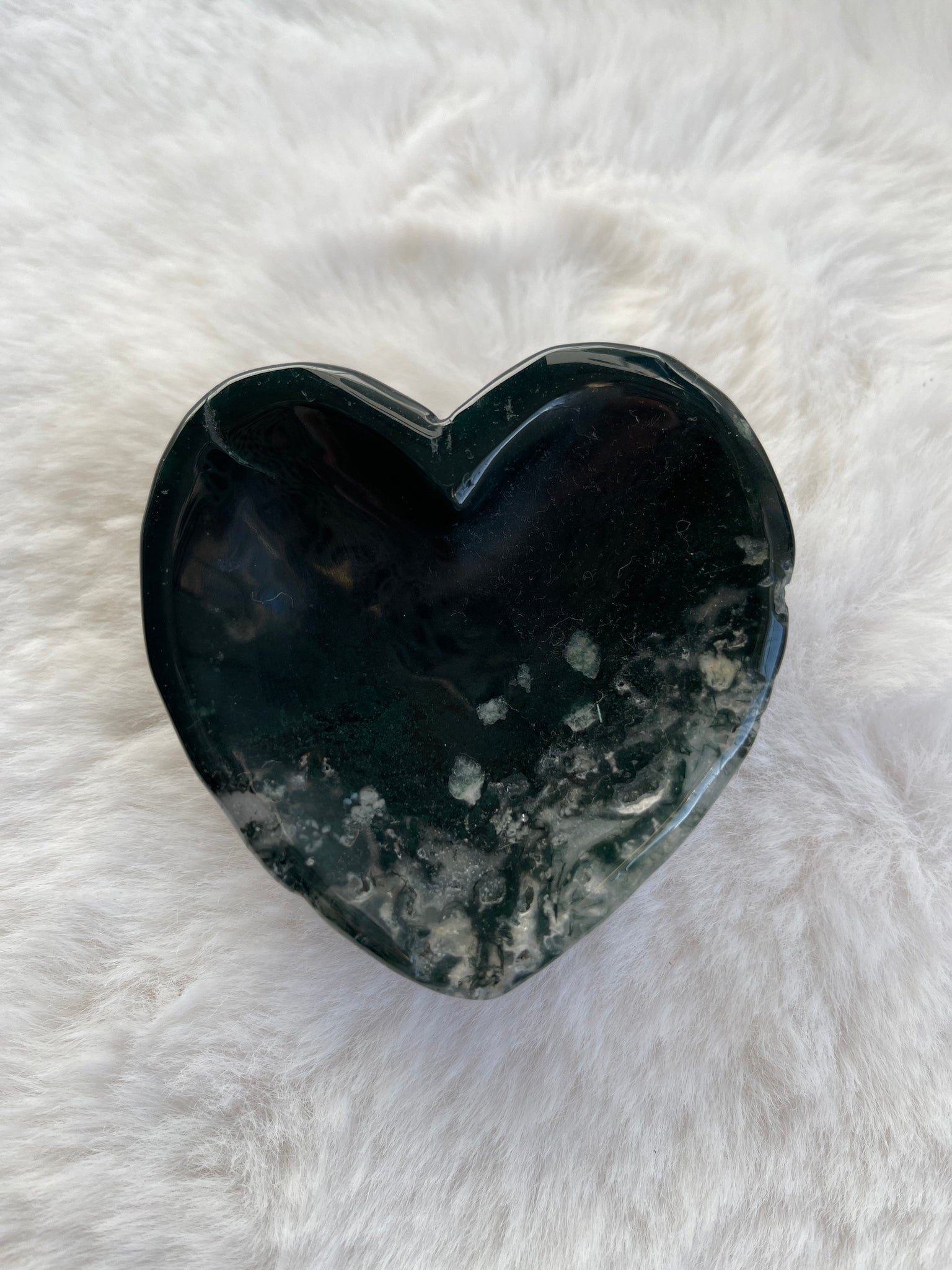Moss agate heart bowl
