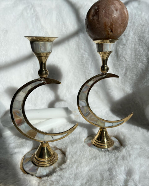 Crescent moon candle/sphere holder