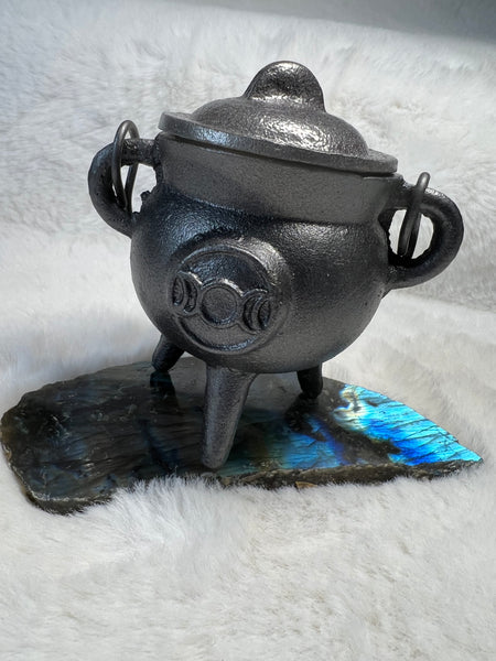 Triple moon goddess cast iron cauldron