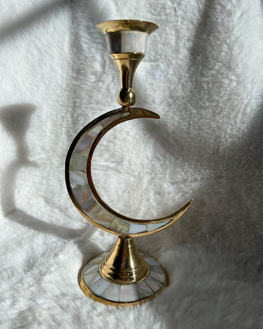 Crescent moon candle/sphere holder