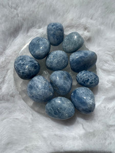 Blue calcite tumbles