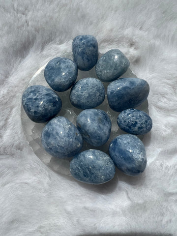Blue calcite tumbles