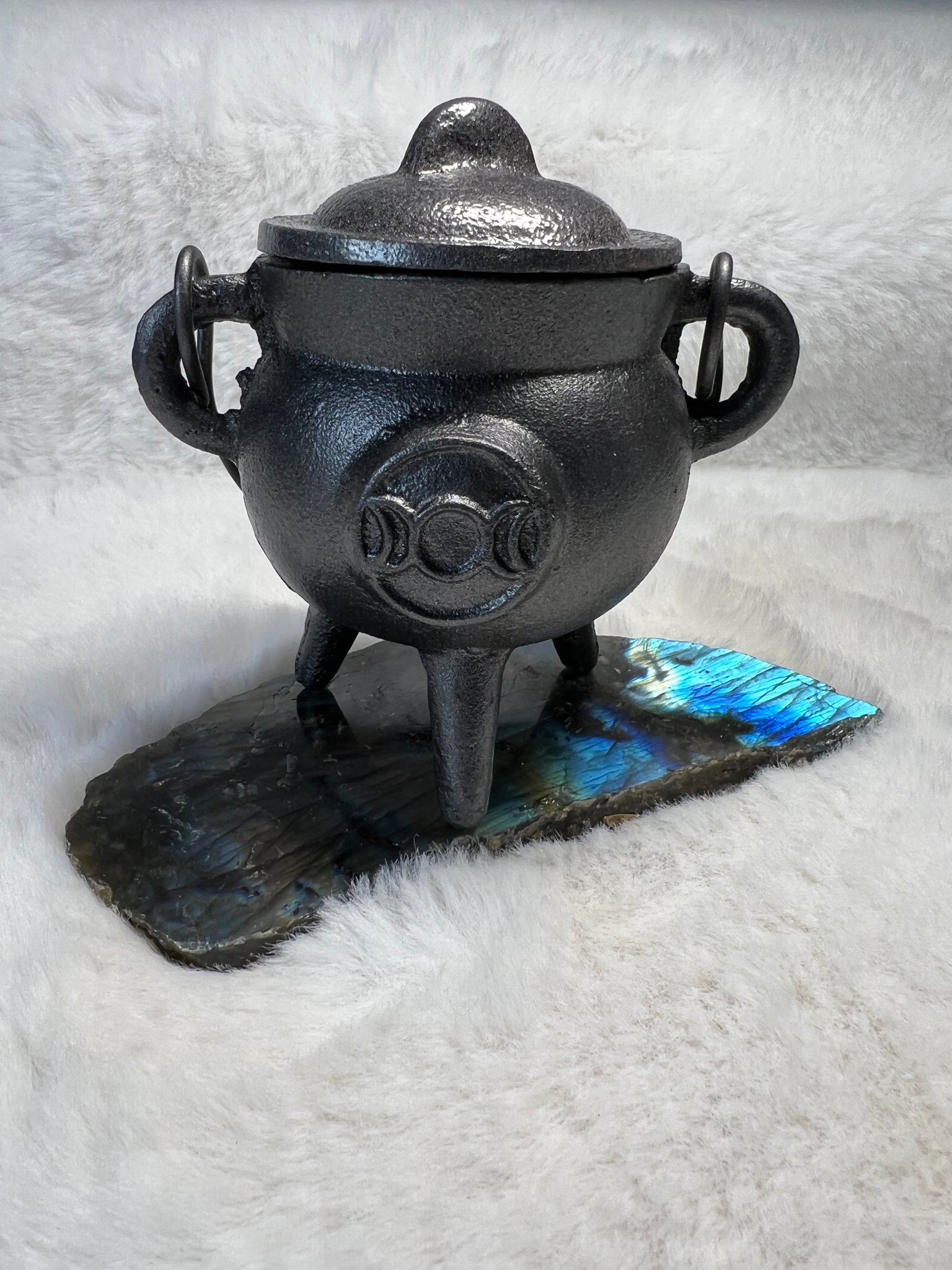Triple moon goddess cast iron cauldron