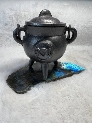 Triple moon goddess cast iron cauldron