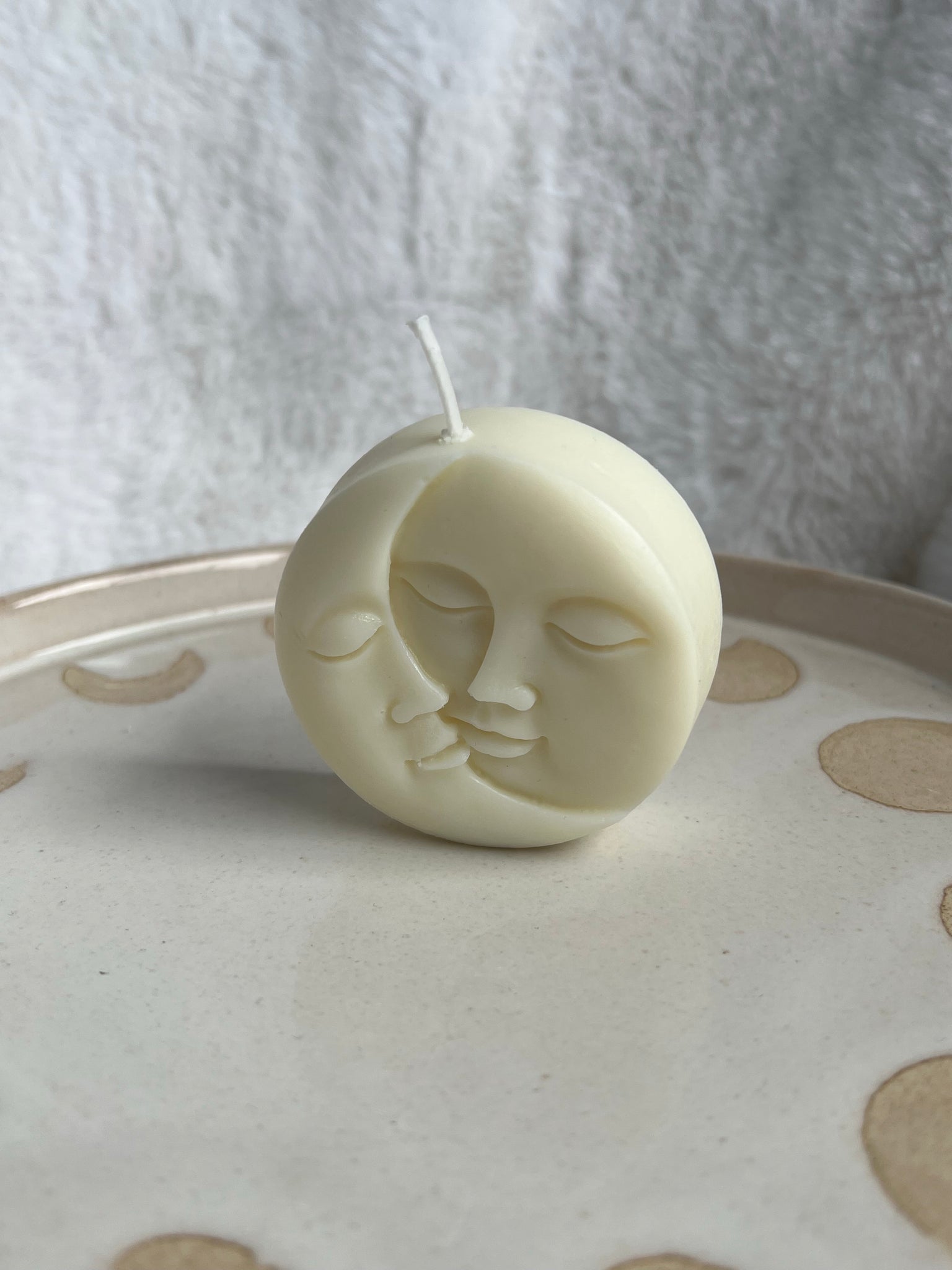 Luna moon and sun face candle