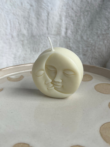 Luna moon and sun face candle